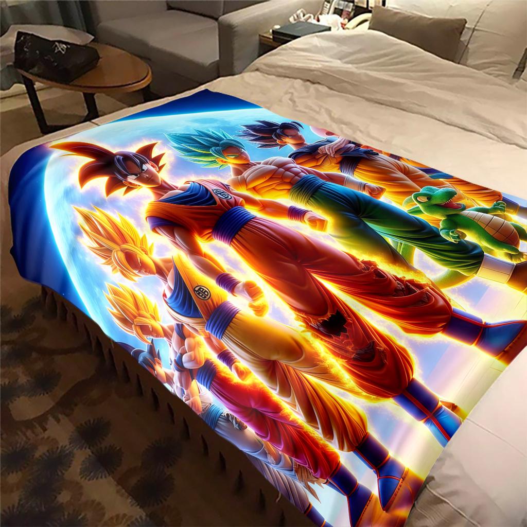 1PC Son Goku Print Flannel Blanket, High Quality All Seasons, Home Decor, Warmth and Comfort, Perfect for Christmas Gifts