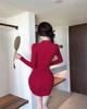 Spring Elegant Long Sleeve Button-Up Cheongsam-Inspired Dress - Pleated, Waist-Cinched, Hip-Hugging Short Skirt for Women