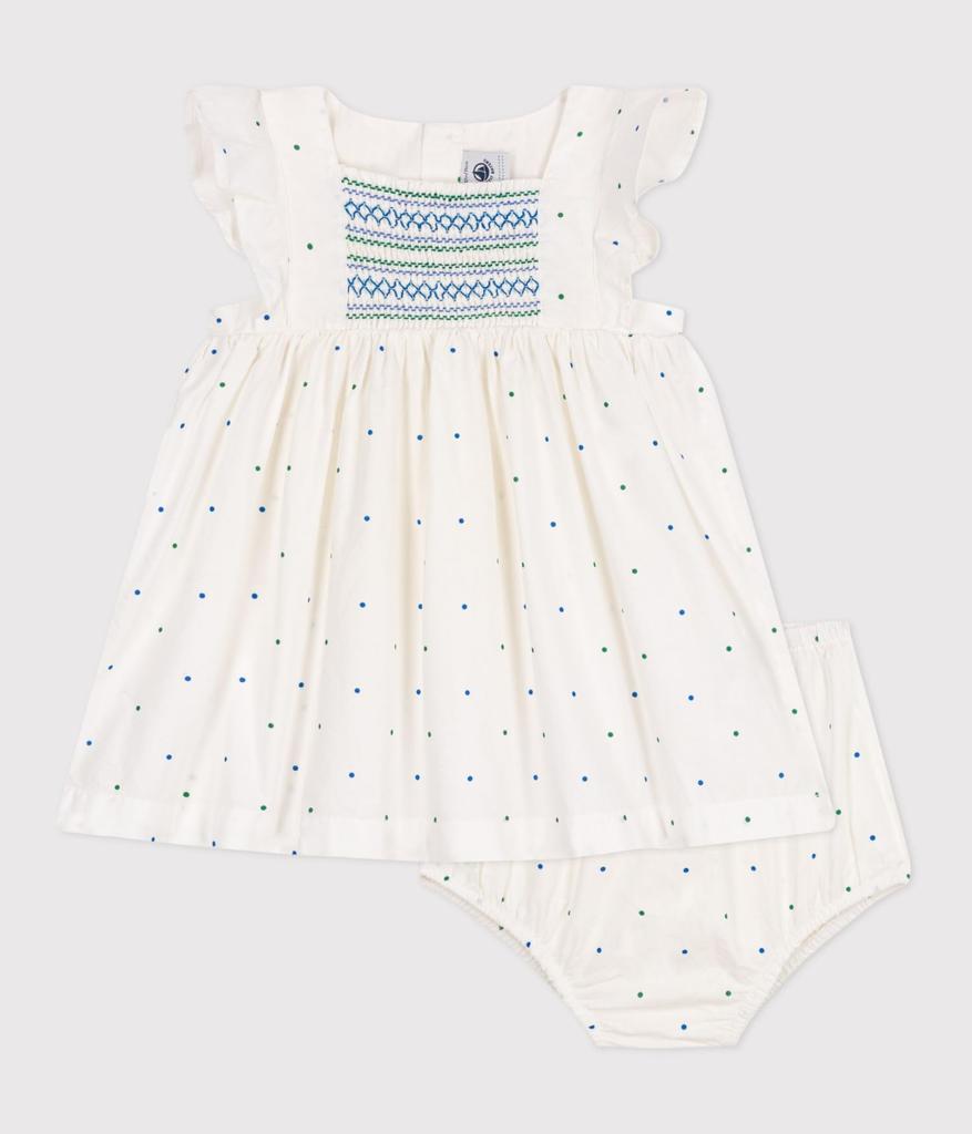 Frilled Dress and Bloomer Set A0CD5 12 Months 74cm [Petit Bateau] Off-white/multi-color