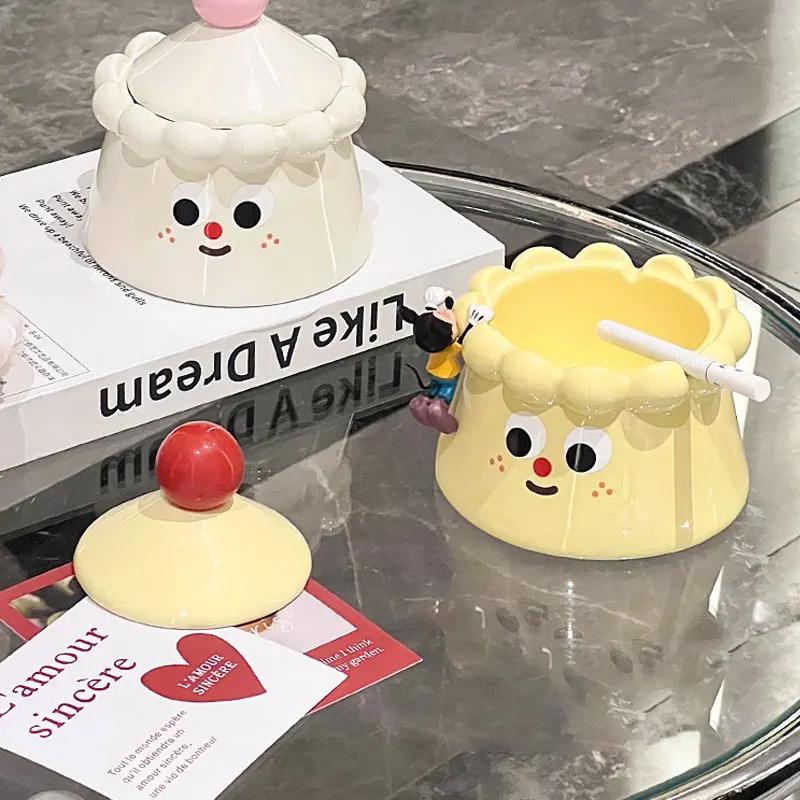 Creative ashtray ceramic with lid anti ashtray cute home ashtray tea table ornament cinzeiro