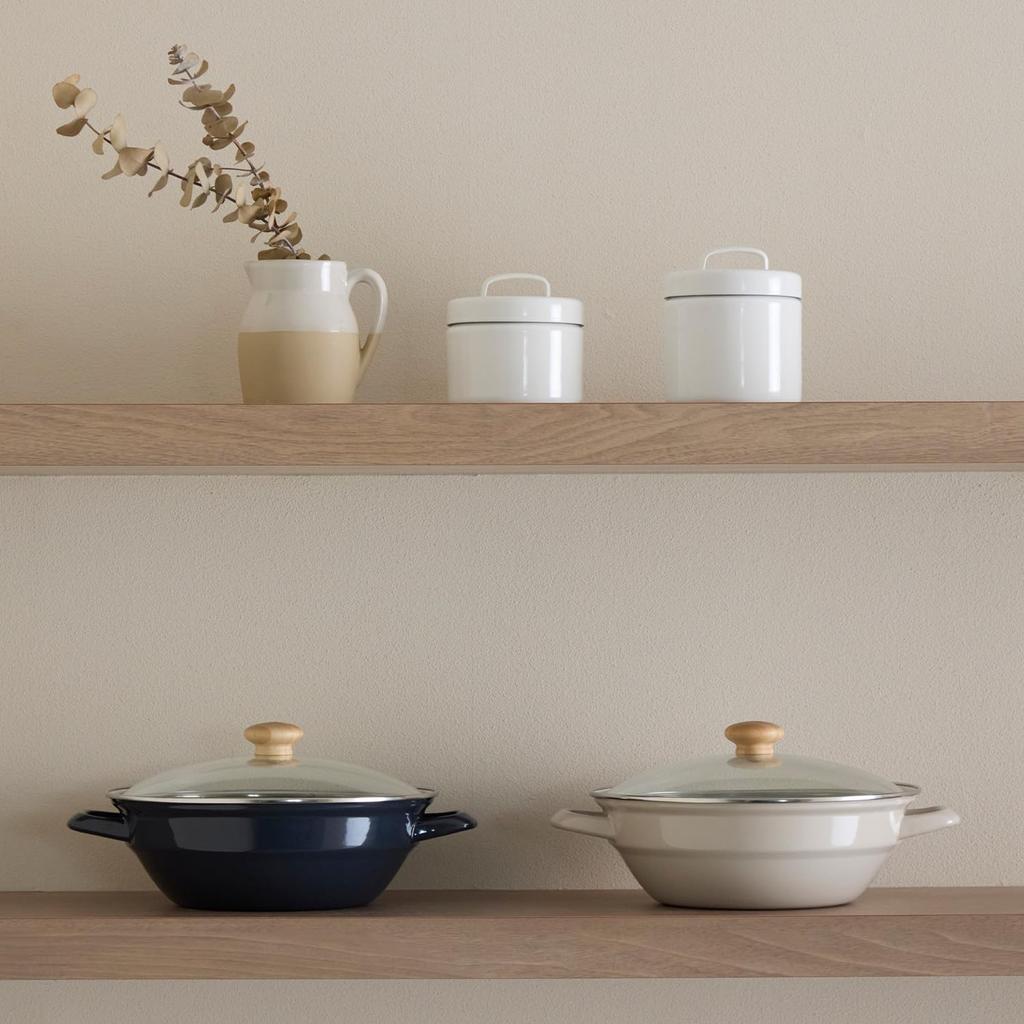 Fuji Enamel Earthenware Easy to Gray Pot, Enamel, Double-Handled Pot, Clean, Payne's