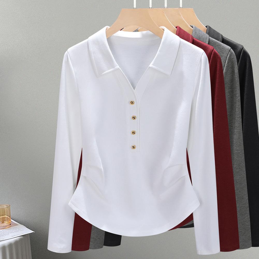 Fashion Long-sleeved Lapel Women's Autumn Clothes New Slim-fitting and Thin Olo Collar Casual Bottoming Shirt Women