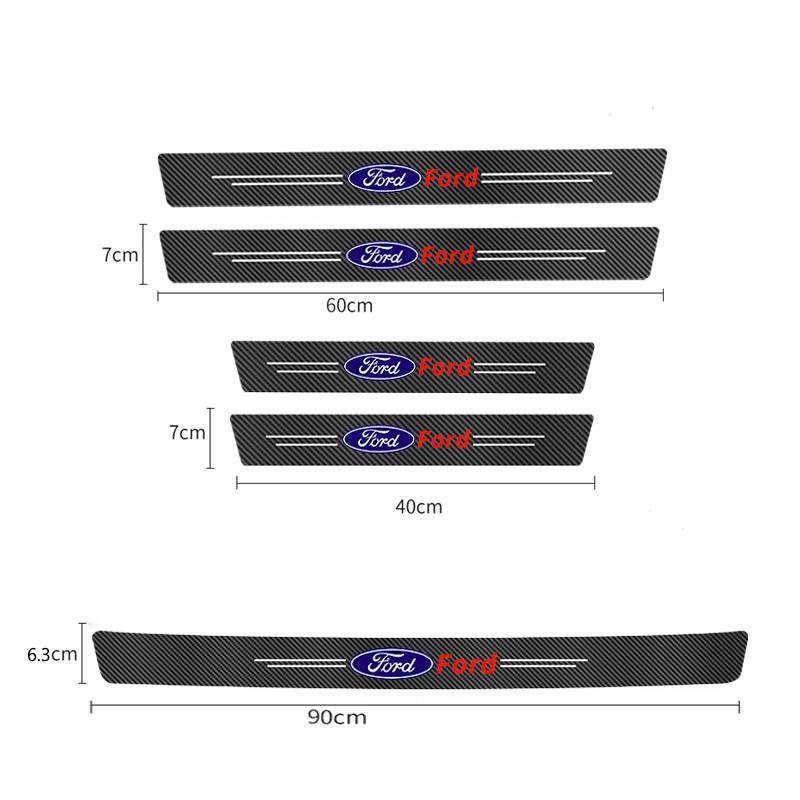 1/4/5Pcs Carbon Fiber Leather Car Door Sill Protector Strip For Ford ST Line Focus Mustang Fiesta Puma Ranger Kuga MK7 MAX F150 GX2