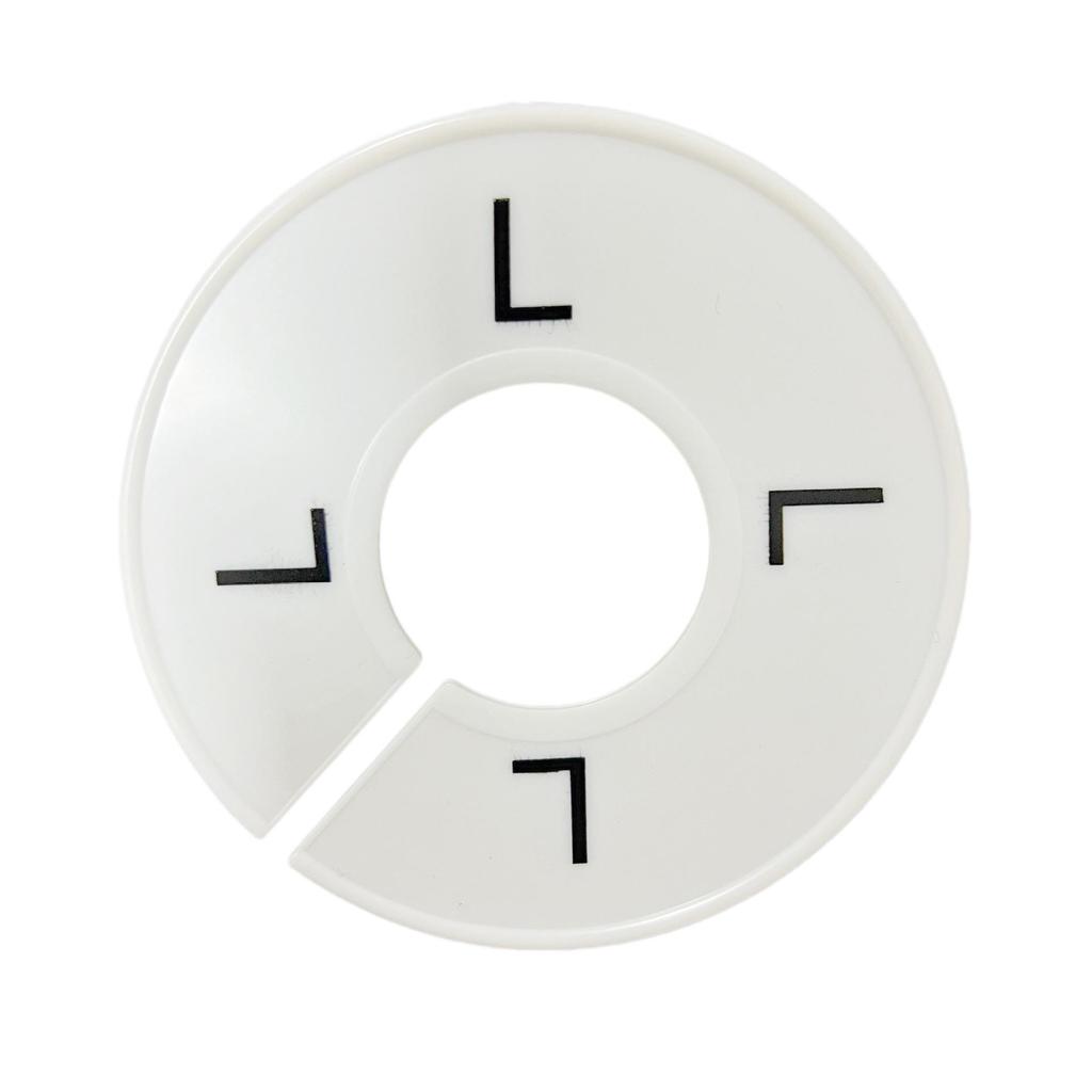 White Double-Sided Round Plastic Clothing Size Dividers with Printed Design for Closet Organization