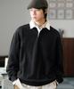 Jemeot Dustin Heavy Salt-Washed Collared Sweatshirt Black Somt2577