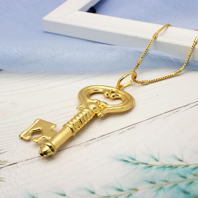 Pendant For Women Key Pattern Big Size With Chains Necklace 24K Gold Plated Fashion Zircon Accessory High Quality Copper Gift