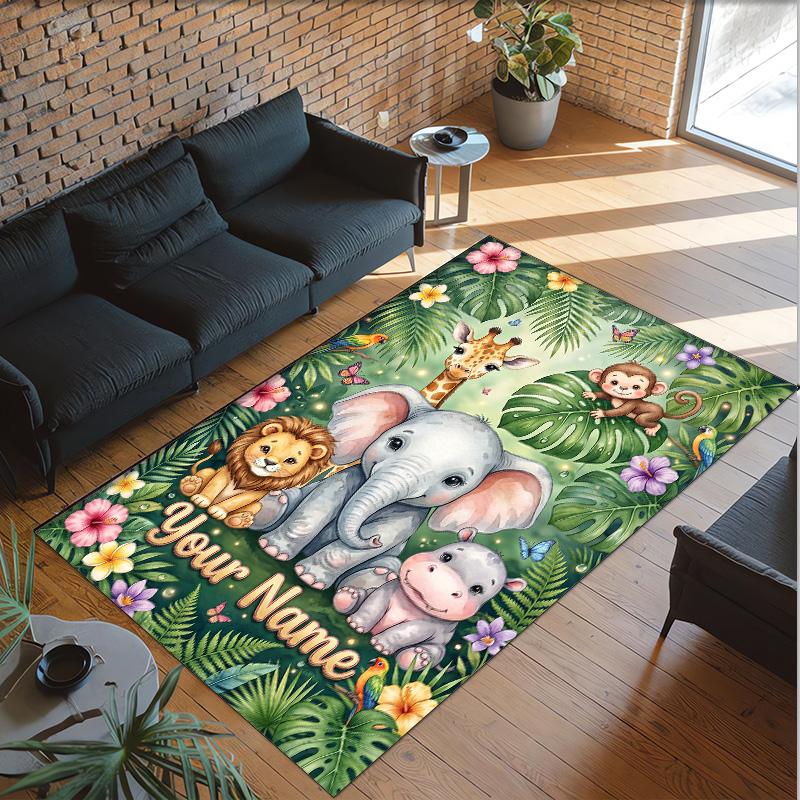Animals Theme Crystal Velvet Floor Rug Personalized Custom Name Text Warm Carpet Home Decoration
