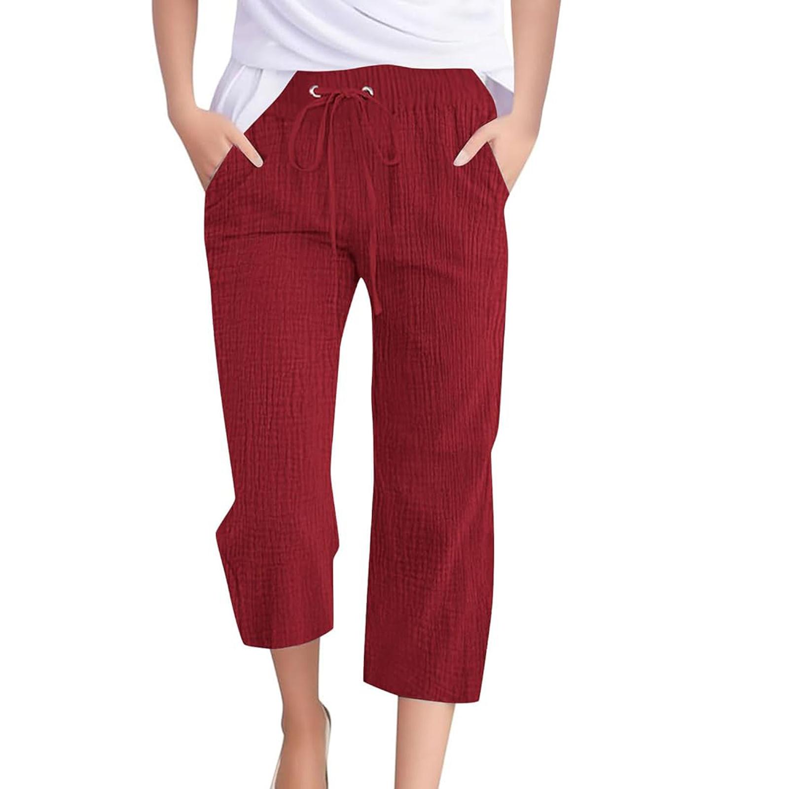 

Women s Casual And Fashionable Color Loose Pants With Pocketes XXL червоний