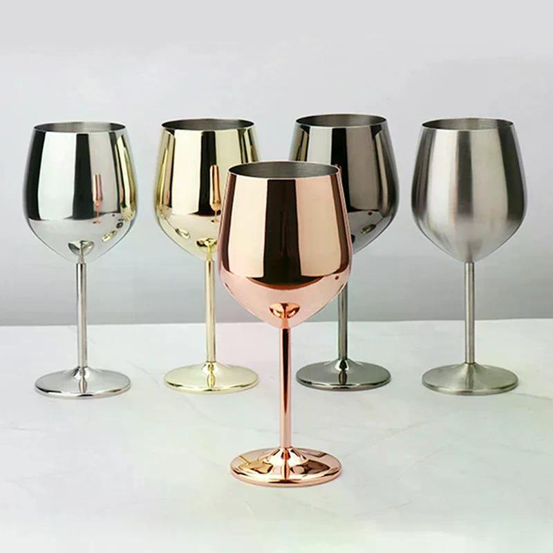 500ML Rostfritt Stål Bägare Rödvin Cocktailglas Okrossbart Metall Högt Champagneglas Bar KTV Europeisk Stil Bägarglas