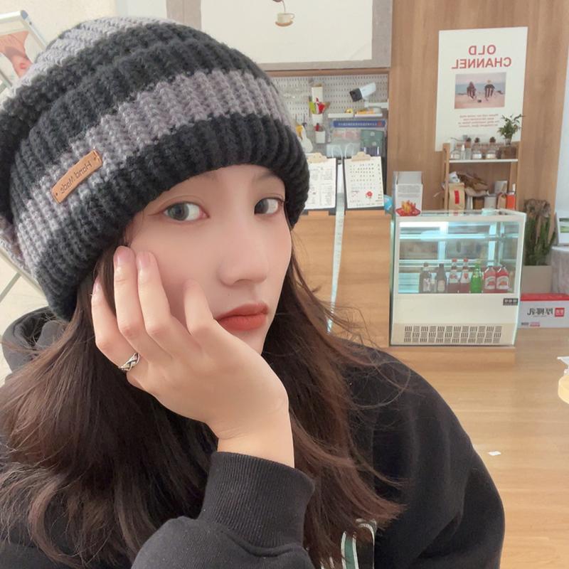 Winter Warm Hat Women'S Casual Stacked Knitted Beanie Men'S Hat Striped Hip Hop Unisex Women'S Beanie Fashion Pullover Hat