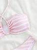 2025 Europäischer & Amerikanischer Gestreifter Dreipunkt-Bikini - Sexy Damen Sommer Badeanzug