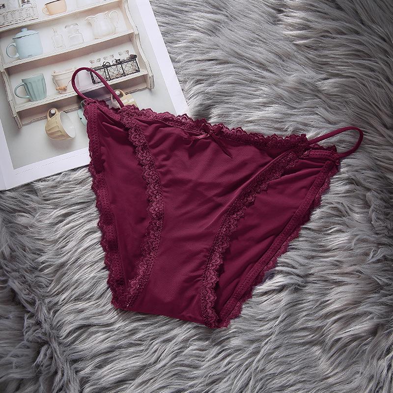 Nahtlose Unterwäsche aus japanischer Eis-Seide mit Spitzenbesatz und niedrigem Bund - Atmungsaktiv, dünne Träger, Zwickel aus reiner Baumwolle, Übergröße verfügbar