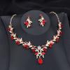 Exquisite 2 Pcs Set Flower Pink AB Crystal Bridal Wedding Jewelry Sets for Women Dangle Earrings and Necklace Sets Blue Green