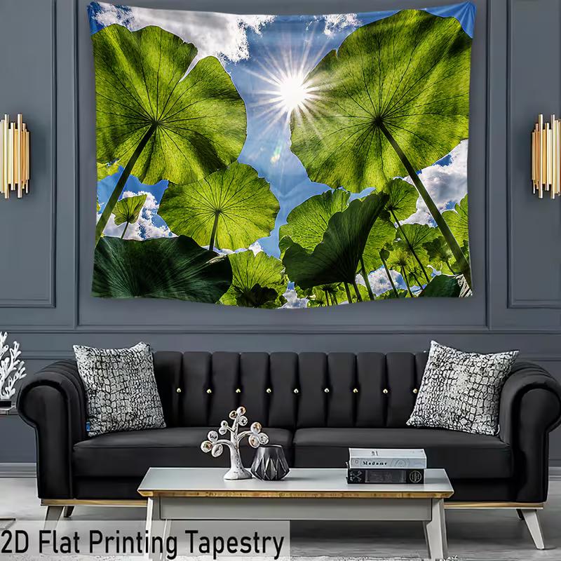 2D Green Lotus Leaves Sky Backdrop, Nature Themed Photography Background Banner