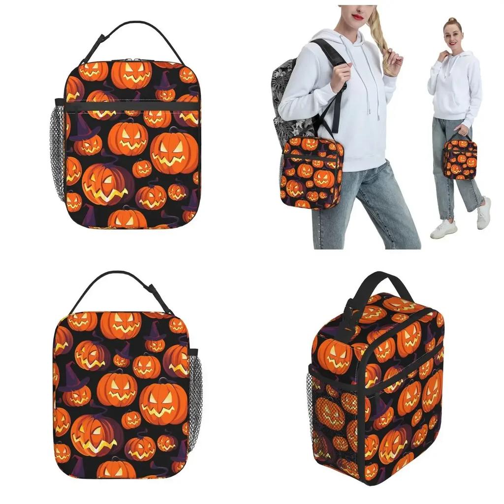 Halloween Pumpkins Insulated Lunch Bags Thermal Bag Reusable Leakproof Tote Lunch Box Food Bag School Travel
