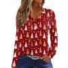 Women's T Shirt Tee Christmas Print Button Long Sleeve Daily Weekend Fashion Basic V- Neck Regular Top