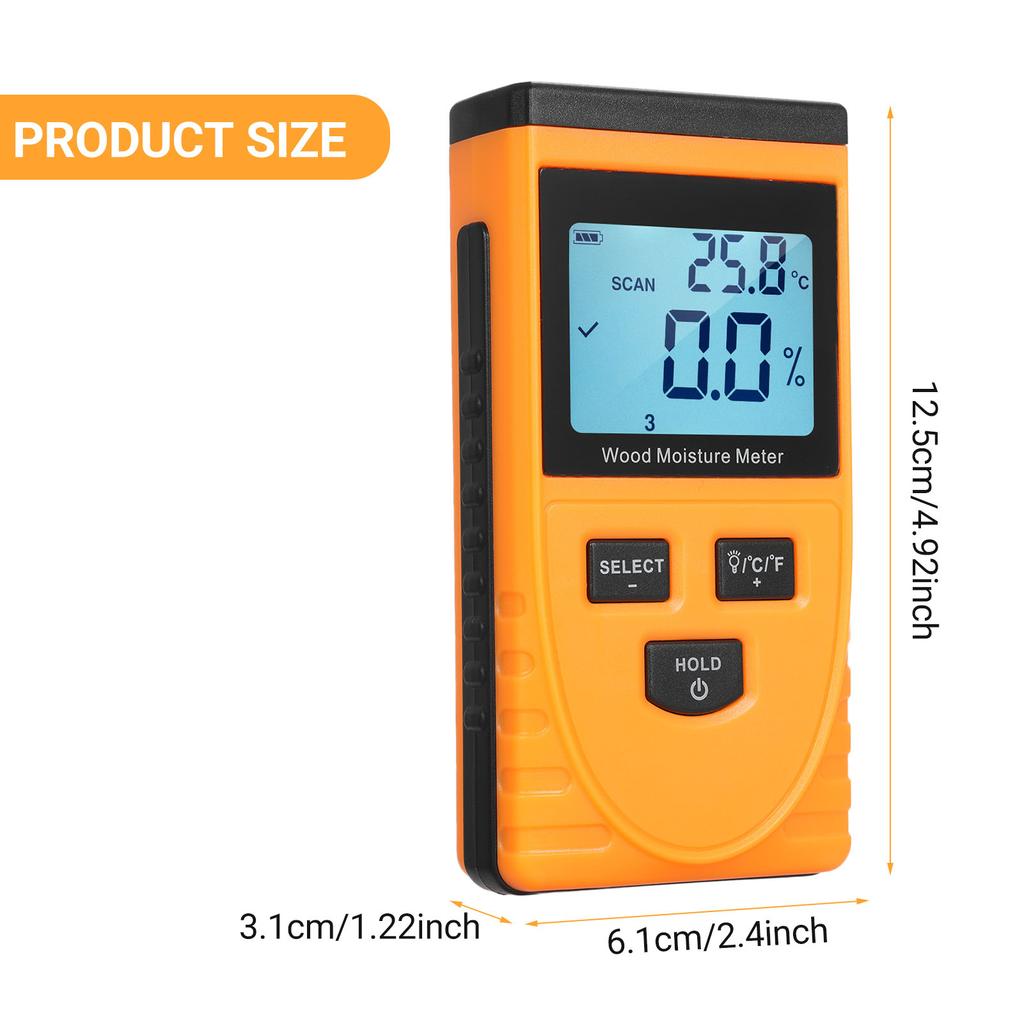 GM630 Digital Wood Moisture Meter LCD Backlit Portable Wood Moisture Tester 8 Gears Switchable with 9V 6F22 Battery for
