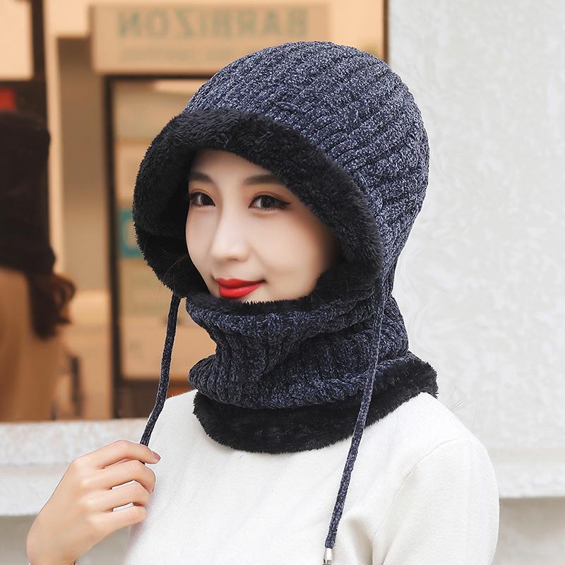 Winter Hat Chenille Cold Proof Ear Protection Women's Outdoor Warm Knitted Hats With Scarf