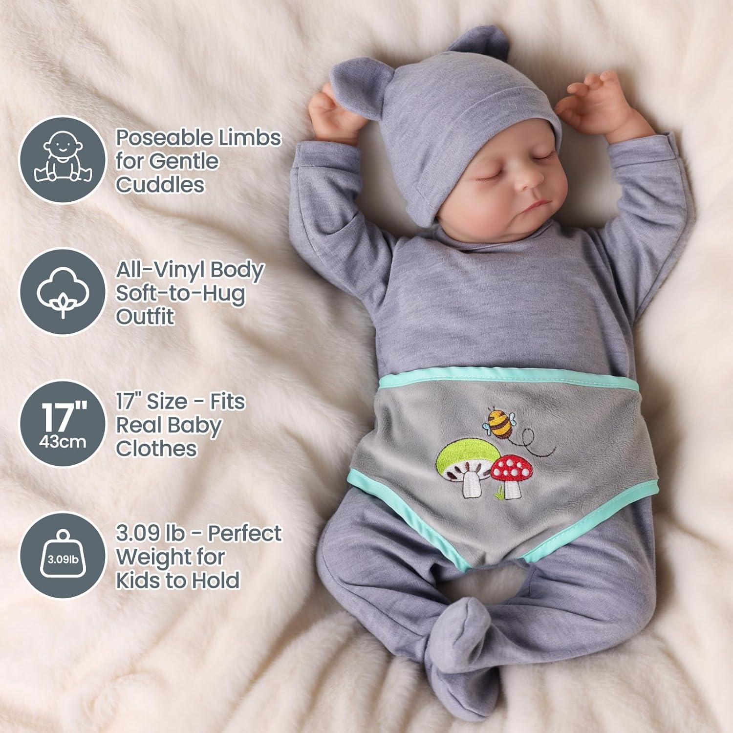 JIZHI Lifelike Reborn Baby Dolls Silicone Full Body - 17 Inch Realistic Newborn Baby Doll Real Life Realistic Baby Dolls Poseable Body Sleeping Baby