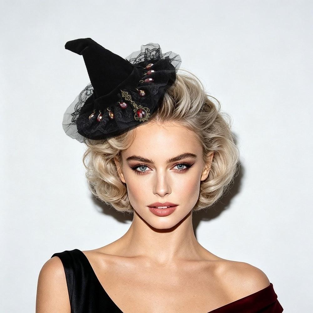 Netz-Hexenhut Haarspange Blume Hexen-Haarnadeln Kreative Halloween-Haarspange Kostümparty