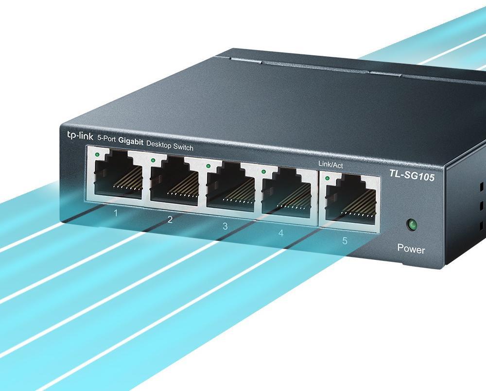 TP-Link TL-SG105 5-Port Gigabit Ethernet Switch, Metal Case, QoS