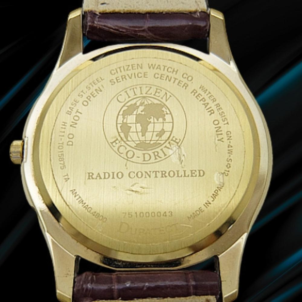 Citizen Exceed Eco-Drive Radio-Controlled Quartz H111-T015875 Gold-Plated Duratect Silver Dial Perpetual Calendar Used