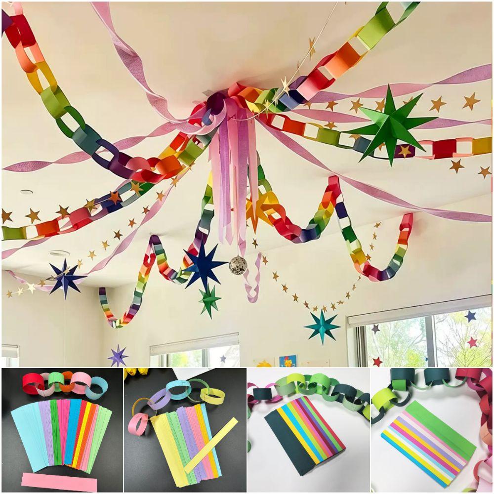 300PCS/Set 25*4cm Paper Chain Garland Strips Mixed Color Party Decorative Chains Party Supplies
