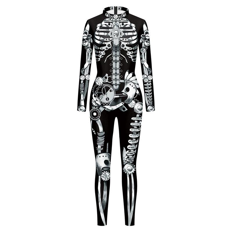 Iootiany Halloween Skeleton Skull Mechanical Gear 3d Printing Sexy Bodysuit Women Cosplay New Party Punk Steampunk Bodysuit 2025