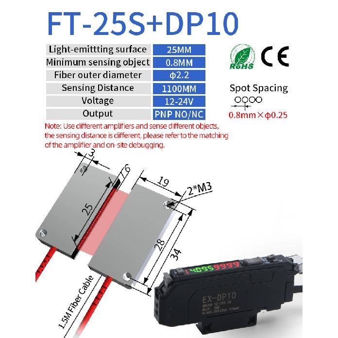 GTRIC Through-Beam Matrix Array Fiber Optic Sensor Set With Digital Display Amplifier 12-24V DC PNP Fast Response Optical Switch