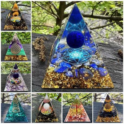 Kouzelná orgonitová pyramida 60mm ametystová křišťálová koule s modrým křemenem přírodní krystalový kámen orgonová energetická léčivá reiki