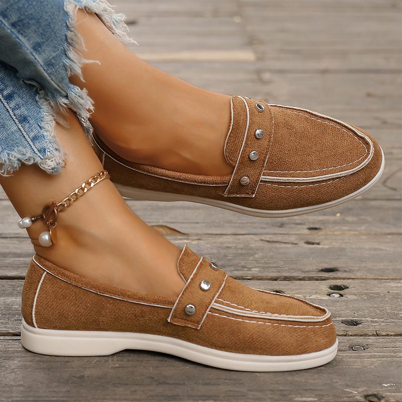 fashion Fashion Rivet Flat Women's Shoes Spring Autumn Faux Leather Suede Casual Flats Soft Bottom Comfortable Women Loafers