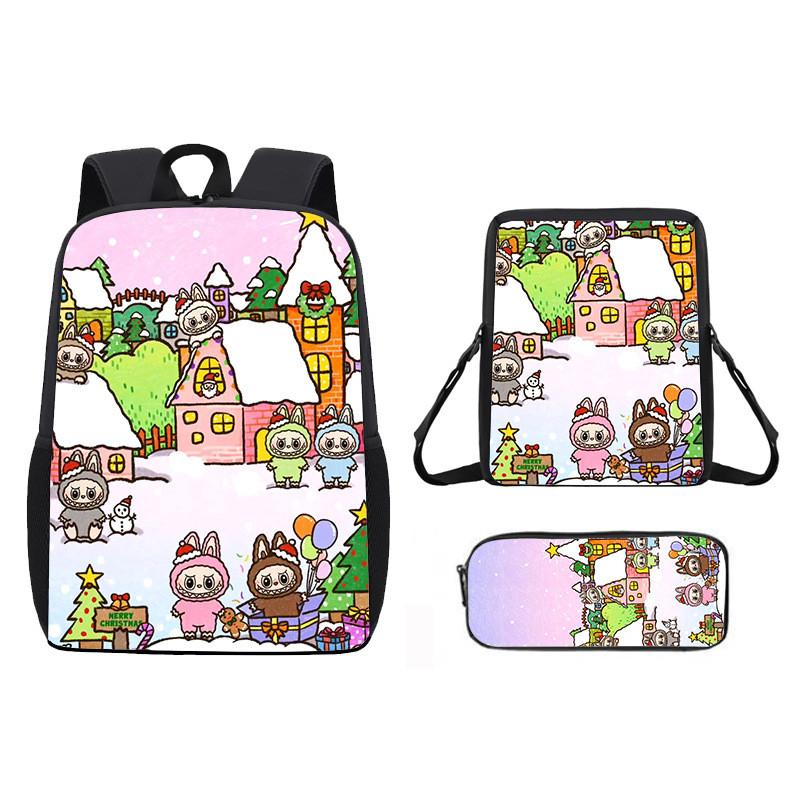 Christmas Backpack Cartoon Shoulder Bag Pencil Case Three Piece Set