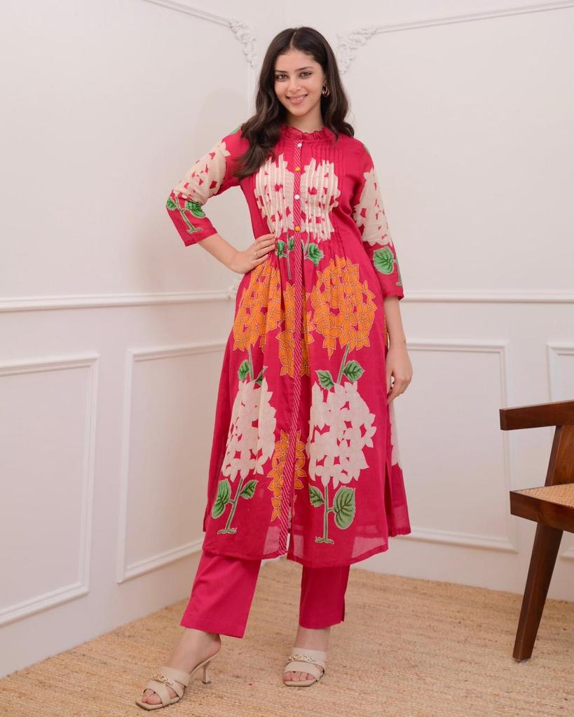 Women Designer Cotton Party Wear Kurta Cord Set Indian Bollywood Top Tunic Kurti Set