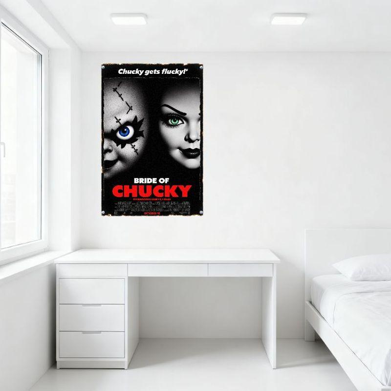 Bride of Chucky Vintage Metal Tin Sign Horror Movie Plaque for Man Cave Bar Home Decor with Distressed Look