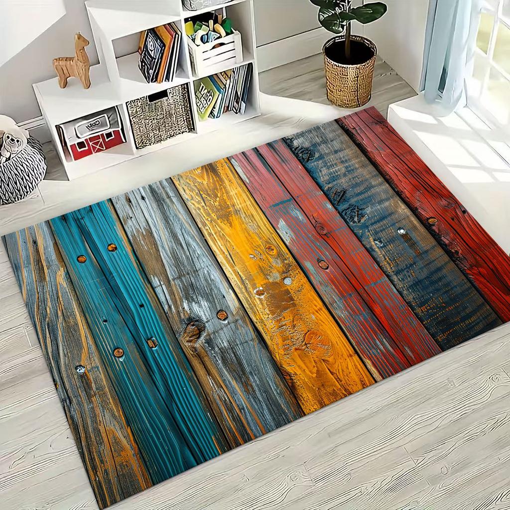 Rainbow Retro Wooden Board Black Brown Wood Grain Rug for Bedroom Living Room Sofa Home Doormat Decor,Large Non-slip Floor Mat