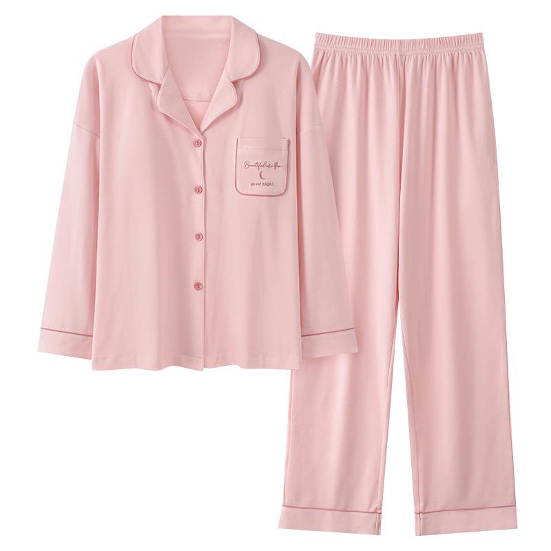 2025 Damen Cartoon Baumwolle Langarm Pyjama Set mit Brustpolster für Drinnen und Draußen - Herbst- und Winterkollektion