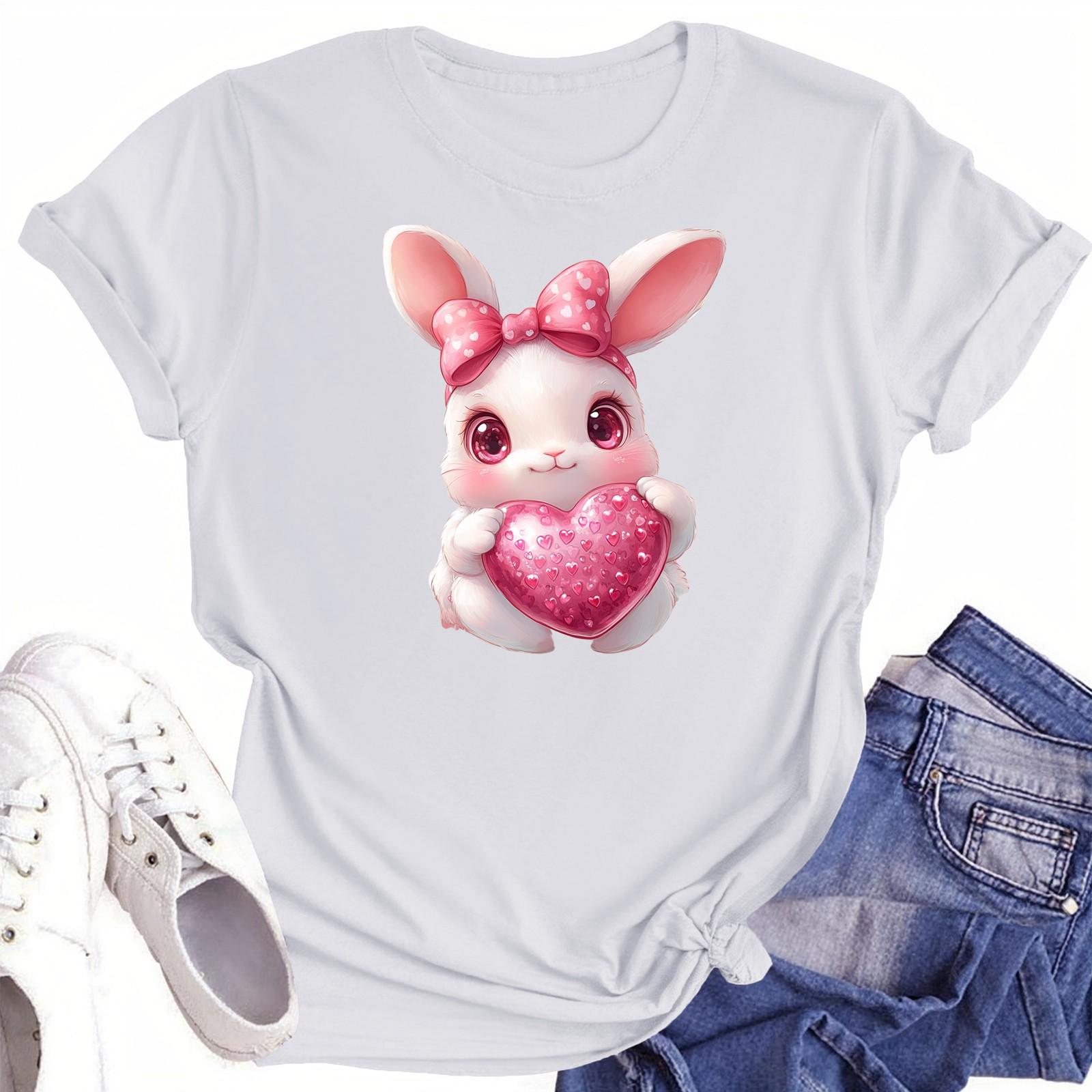 

Жіноча повсякденна футболка з круглим вирізом і короткими рукавами XL білий