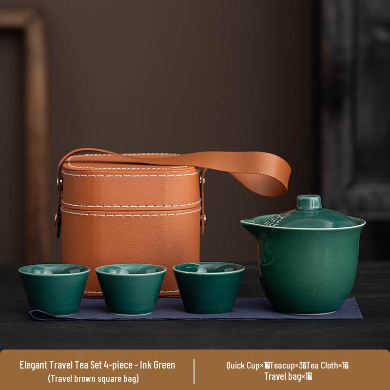 Portable Ru Kiln Tea Set: Light Luxury Travel & Car-Mounted Drinkware for Camping & Business Trips