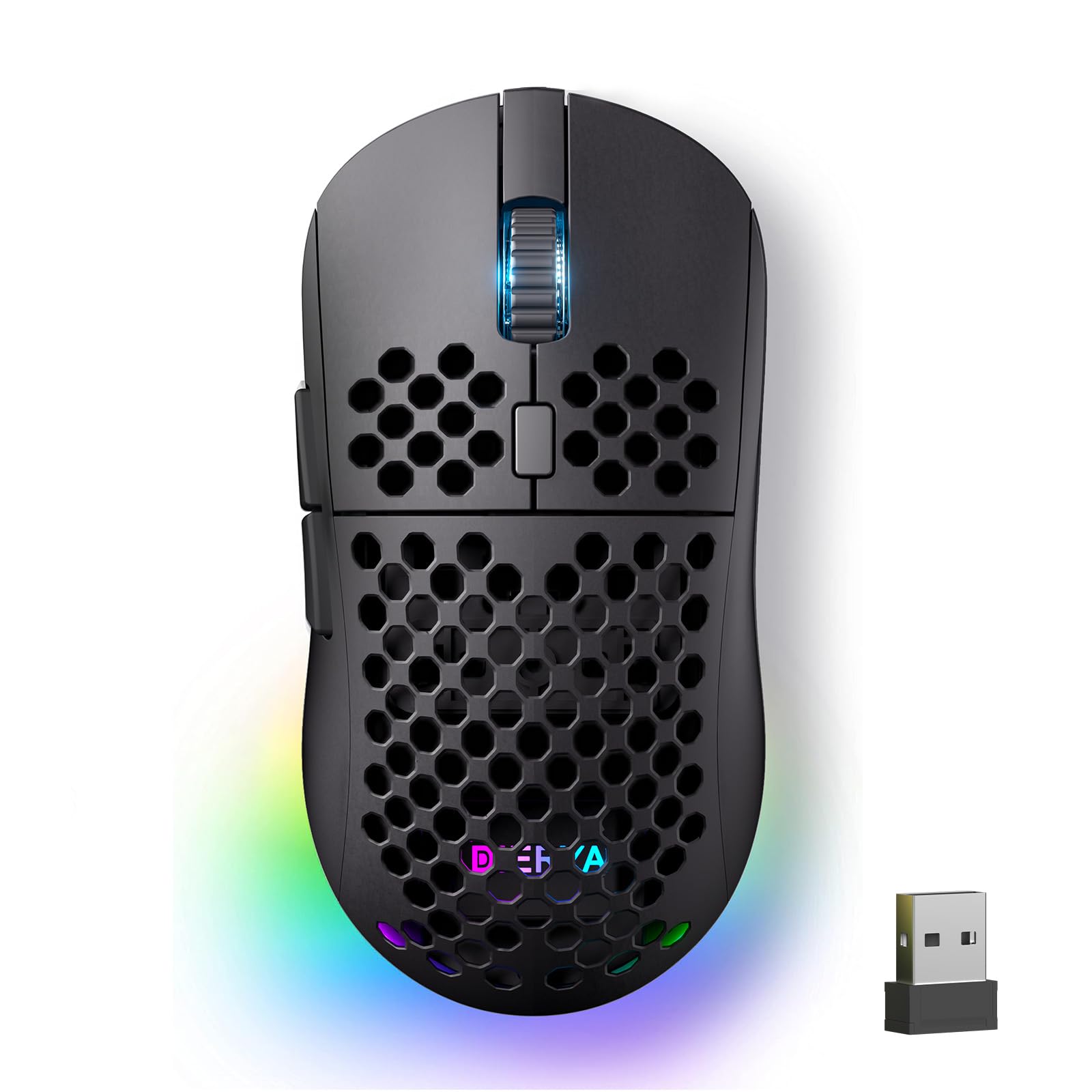 

DIERYA Falcon M1 Wireless Gaming 24000 Battery 6 Customizable RGB Wired Mouse, DPI, 180-Hour Life, Ultra-Lightweight 90g, Buttons, 2.4G/BT5.2/USB-C чорний