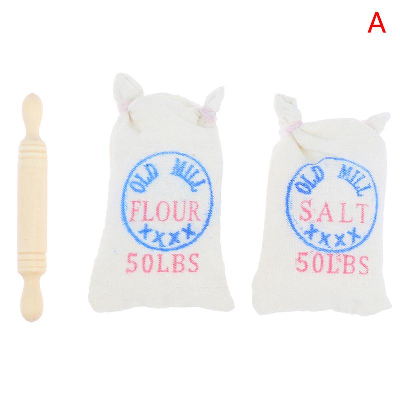 1:12 Doll House Miniature Flour Salt Bag Egg Beater Rolling Pin Model Accessories