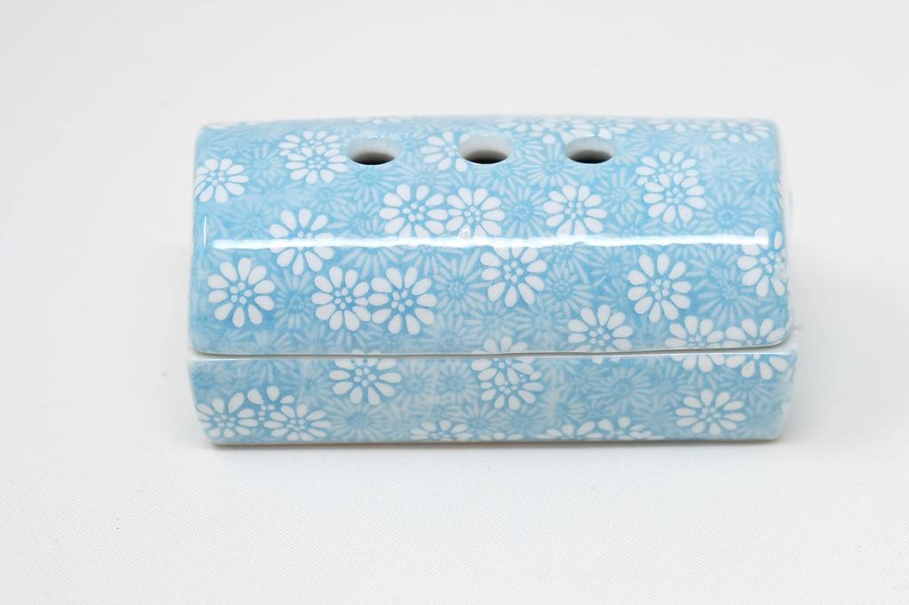 Horizontal Cylindrical Incense Burner, for Laying Incense Sticks, Made In Japan by Mino Ware, Light Blue, for Yoga, Meditation, Mindfulness, and