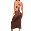 Women Summer Sexy Halter Neck Backless Cutout Open Waist Lace Up Pleated Dress Sizes S XL