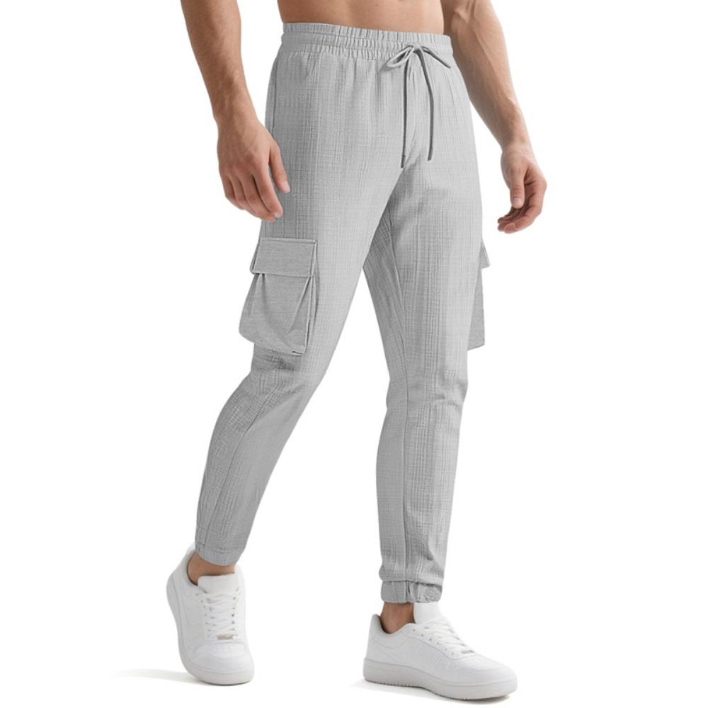 Men's Casual Cargo Pants Multi-Pocket Outdoor Hiking Work Drawstring Pants for Spring Autumn Travel Camping