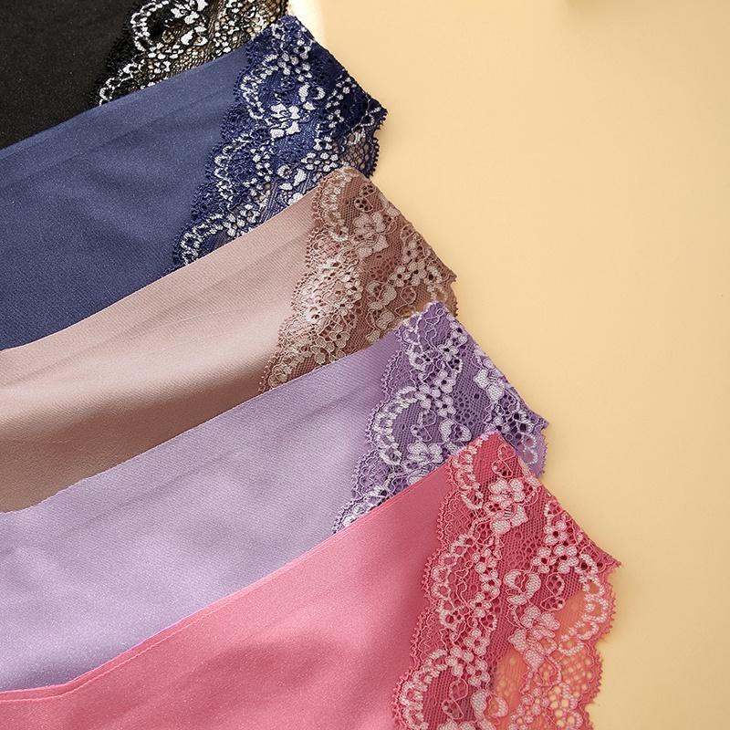 3PCS/SET Bezešvé kalhotky pro ženy Krajkové kalhotky Bez stop a prodyšné spodní prádlo s nízkým pasem, jednobarevné spodní prádlo