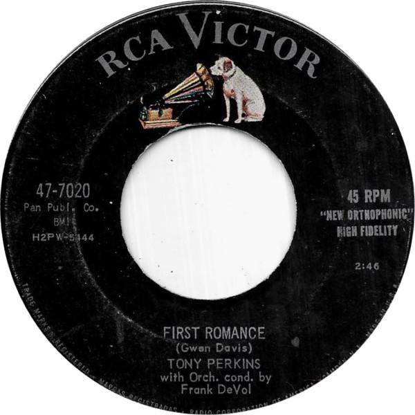 

7-дюймовая пластинка ANTHONY PERKINS First Romance MoonLight Swim 477020 RCA Victor 1957 США Джаз Б/у