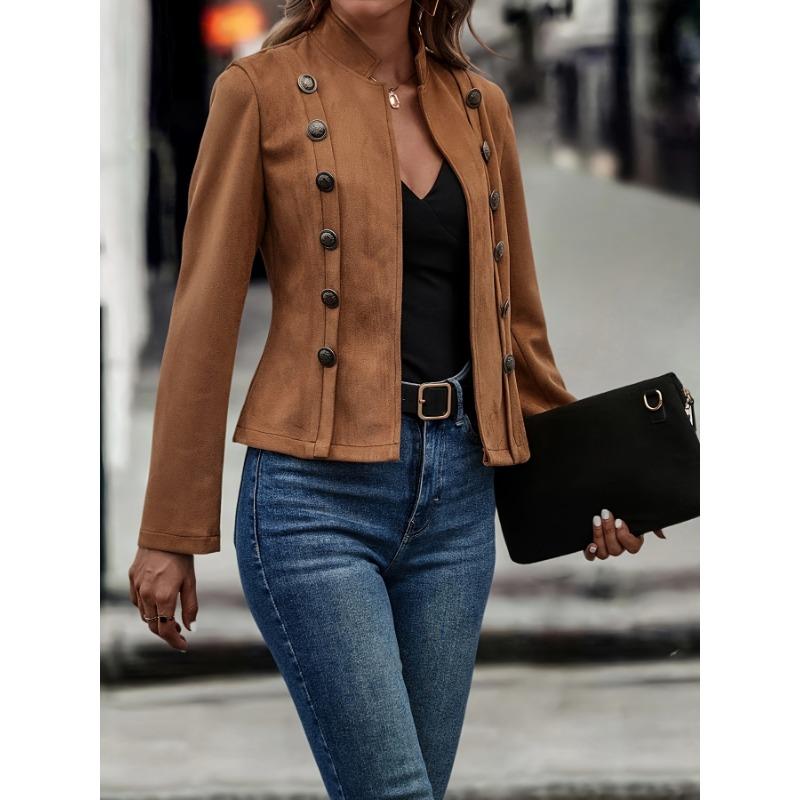 Vintage Women's Black Jacket Coat Fall Winter Casual Double-breasted New Deerskin Long-sleeve Fashion Jackets Women Clothing