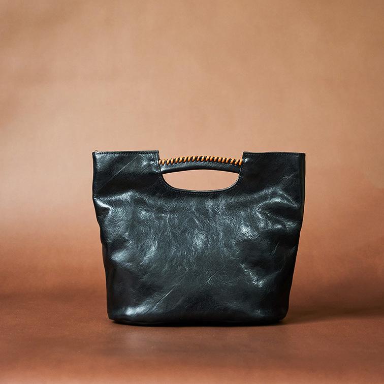 Modische Damen Tasche Retro Stil Leder Beutel Tasche Damen Ganzbaum Creme Gemüsegegerbtes Rindsleder Tragbar Umhängetasche Damen Tasche