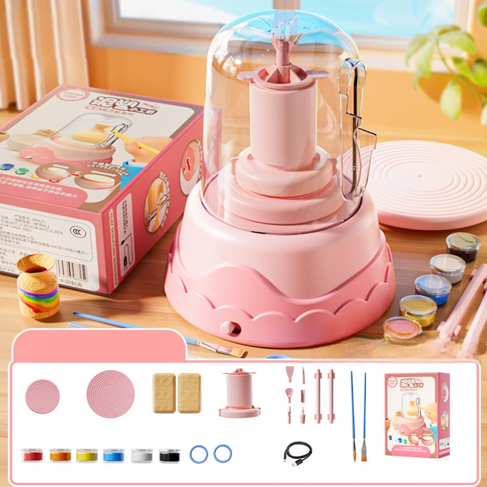 Mini Töpferset für Kinder Handgemachtes DIY Tonwerkzeugset Elektrische Drehscheibe Töpfermaschine Geburtstagsgeschenke für Mädchen Jungen