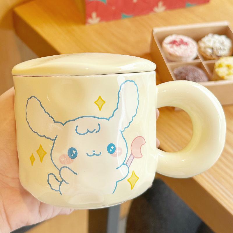 Ceramic Cup Fun Breakfast Cup Cute Cup Household Drinking Cup Office Mug Girls Gift With Lid Spoon