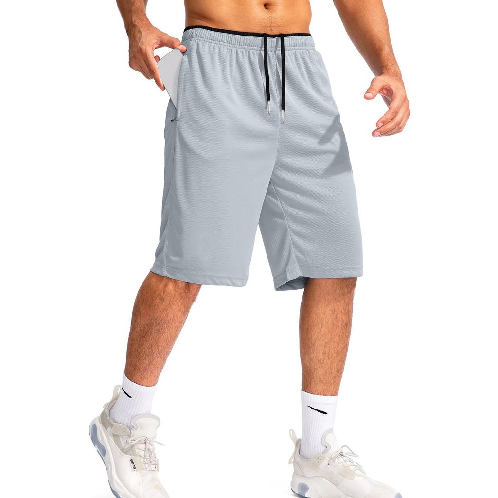 Men's Athletic Running Shorts with Zipper Pocket Lightweight Quick Dry Gym Shorts Casual Beachwear Five Inch Inseam